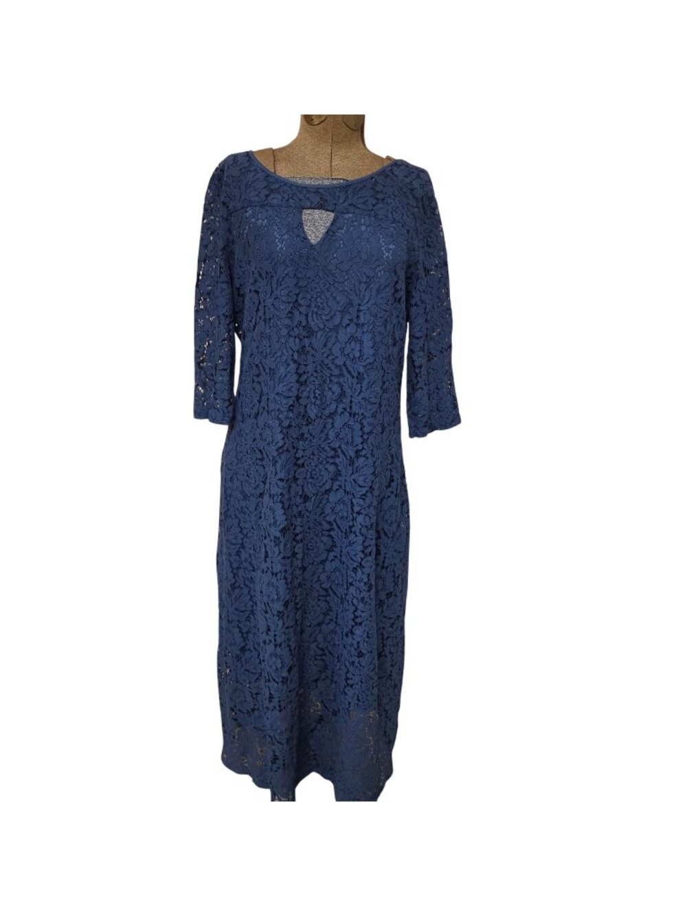 Cocoepps Womens Maxi Dress XXL Blue Floral Lace Overlay Keyhole Neckline